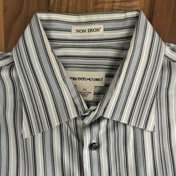 Pronto-Uomo Non-iron Multi-colored Pinstripe Button Down Shirt 100% Cotton Large - Picture 2 of 6
